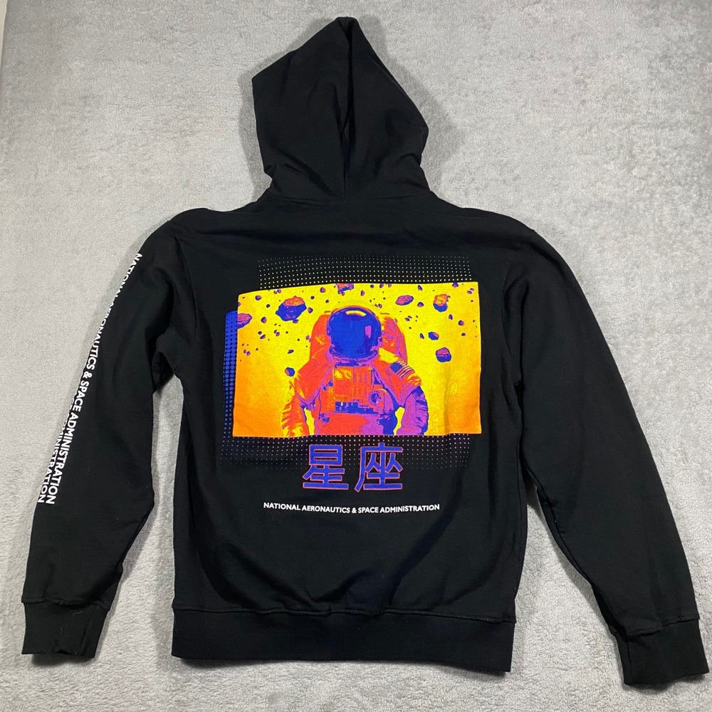 Hyper Space NASA Hoodie Mens Lg Black Thermal Astronaut Graphic Kanji Worm Logo‎